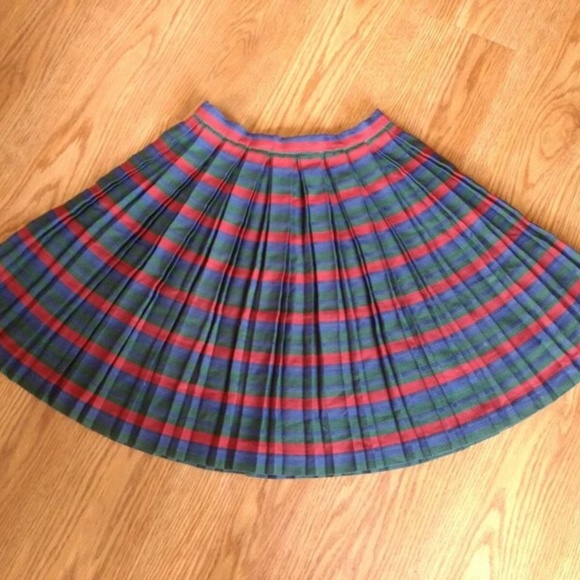 Vintage Pleated Skirt 50s 60s XS 25" Waist Red Green Blue Rockabilly Handmade - Picture 1 of 15